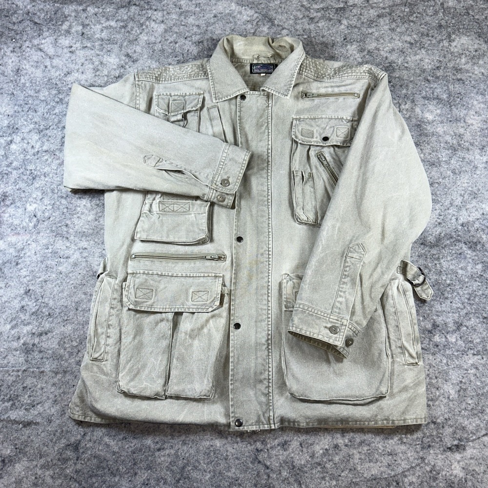 Vintage Misty Mountain Chore Utility Jacket‎ Men's Medium Light Wash Distressed